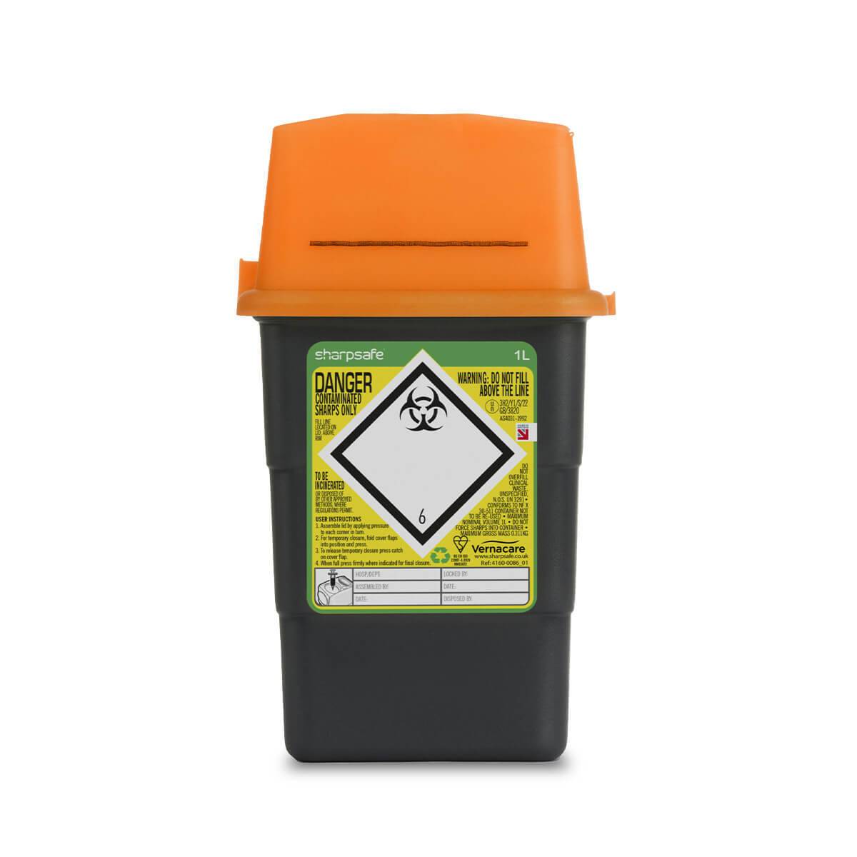 1 litr pomarańczowego pojemnika na ostre odpady Sharpsafe