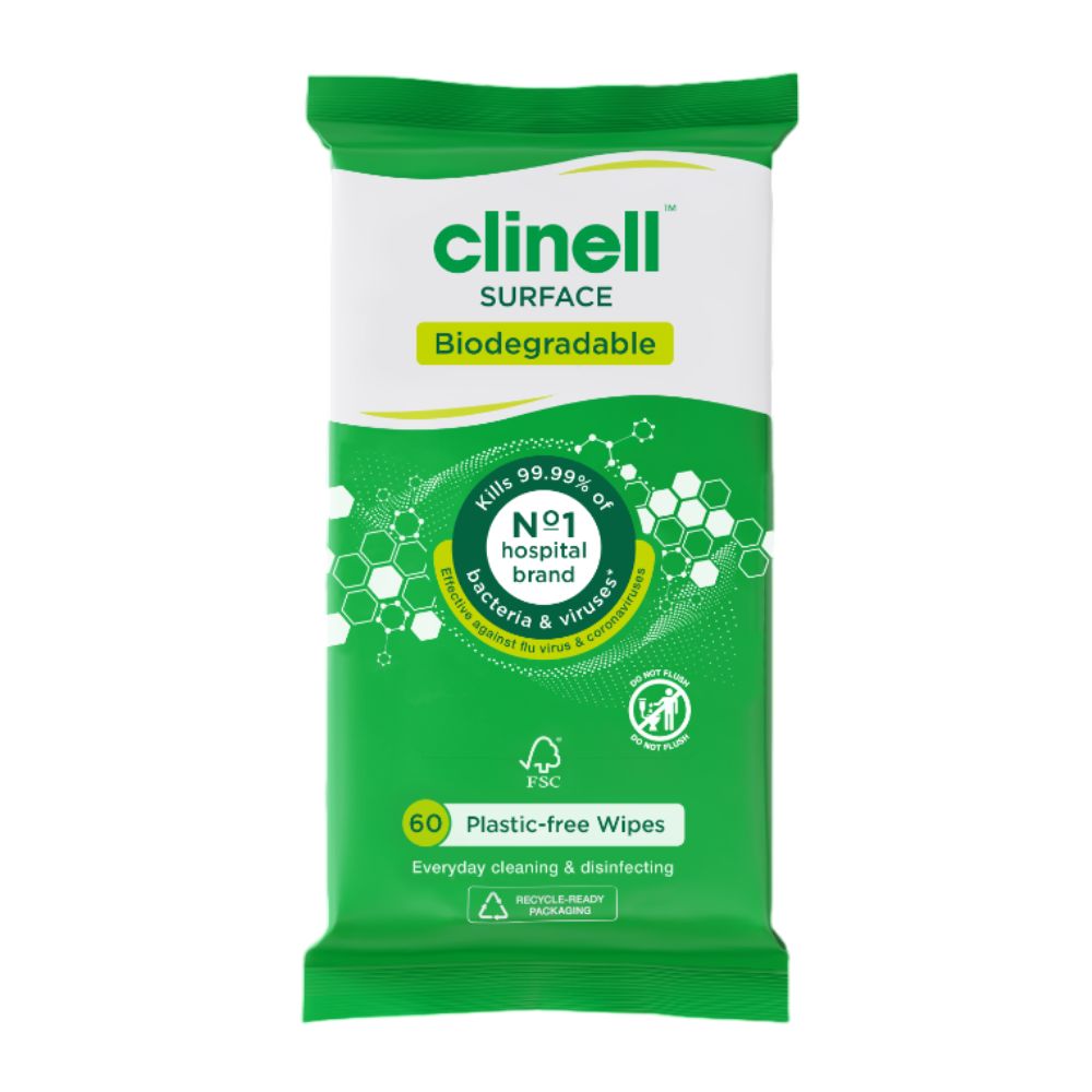 Clinell Universal biologisk nedbrydelige overfladeservietter Pakke med 60 stk