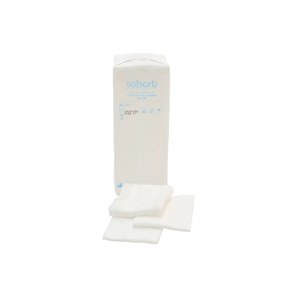 7.5cm x 7.5cm 4Ply Sofsorb Non-woven Swabs Pack of 200