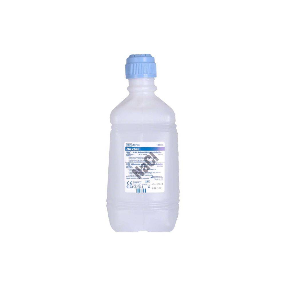 1 liter NaCl 0,9% natriumklorid för bevattning Baxter NaCl 0,9% natriumklorid (saltlösning) för bevattning. En liter (1000 ml).