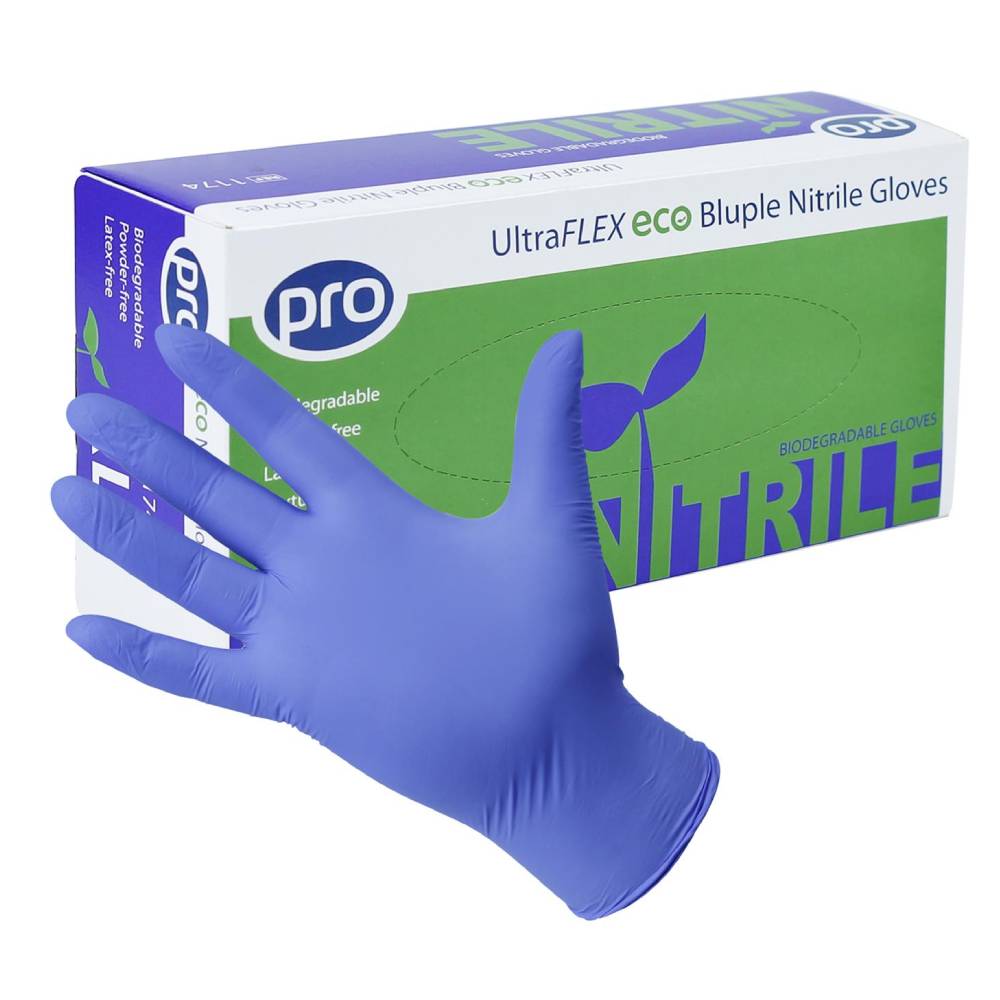 Ekologické modré nitrilové rukavice PRO UltraFLEX Box po 100 ks