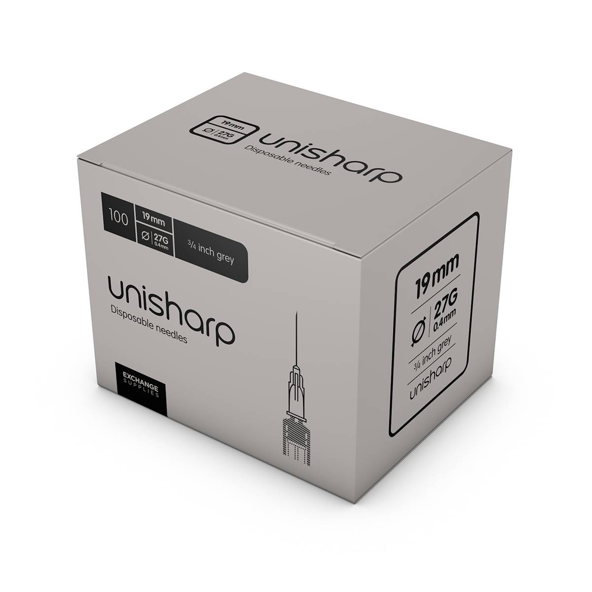 27g šedé jehly Unisharp 3/4 palce