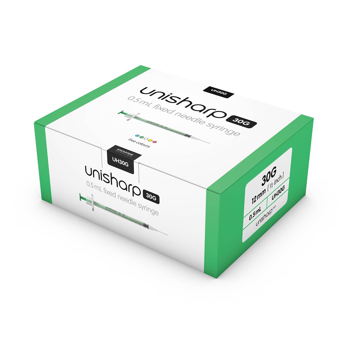 0,5 ml 0,5 palce 30g zelená stříkačka a jehla Unisharp u100