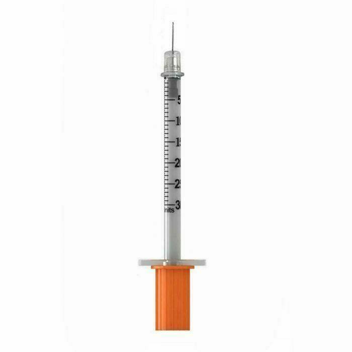 BD Microfine 0.3ml syringe with 30G needle, orange safety cap and unit markings