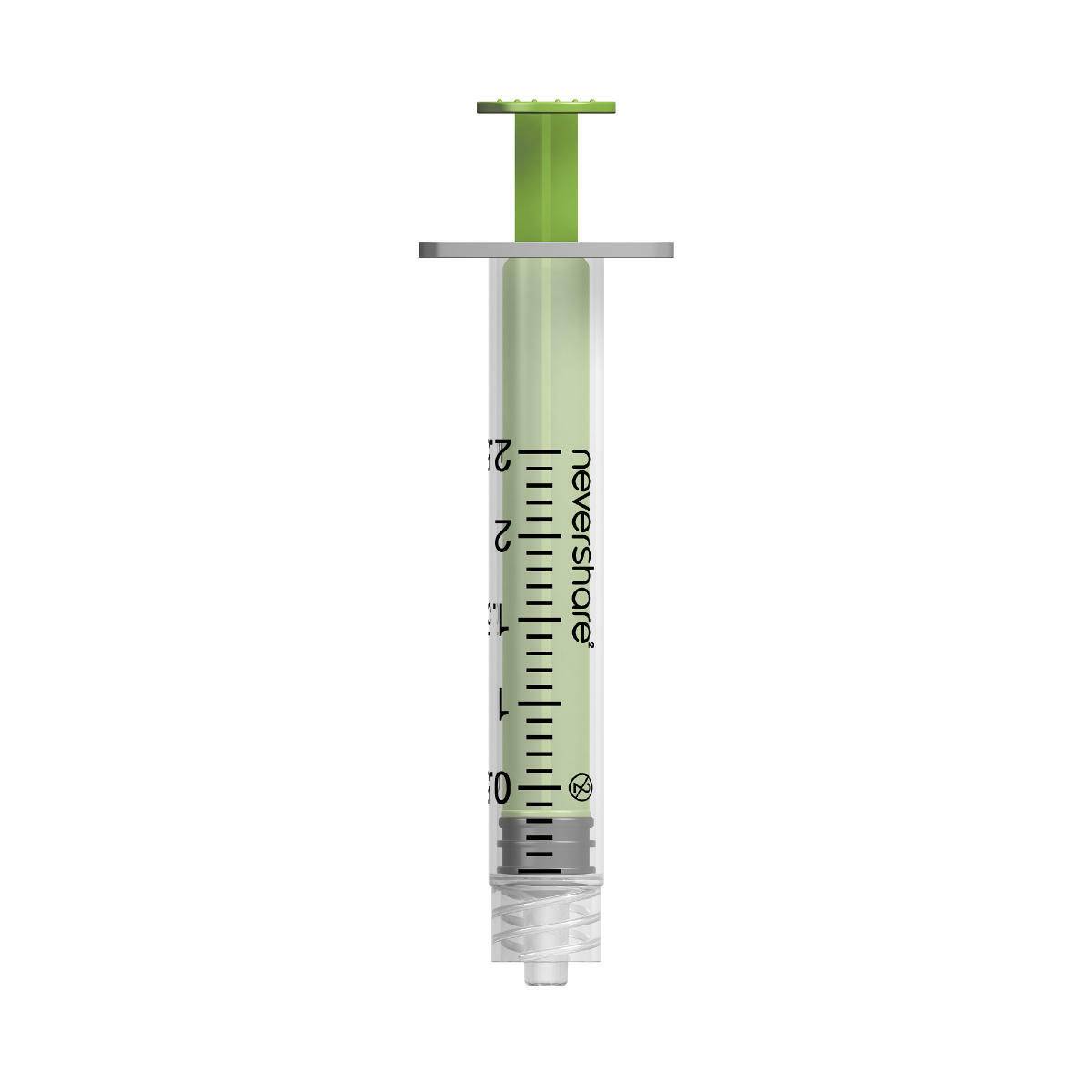 Seringi verde Nevershare Luer Lock de 2,5 ml