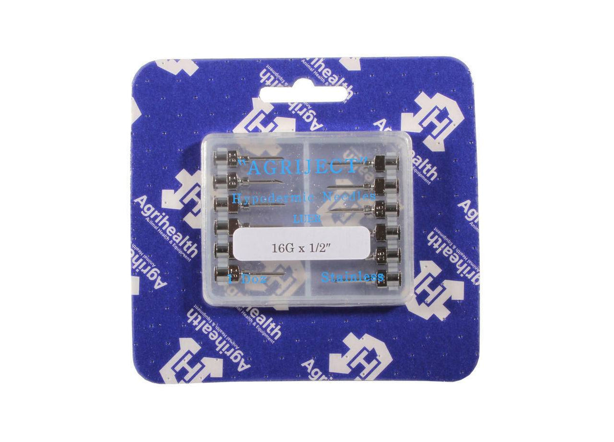 16g 1/2 palcové jehly Agriject Luer Fit x 12