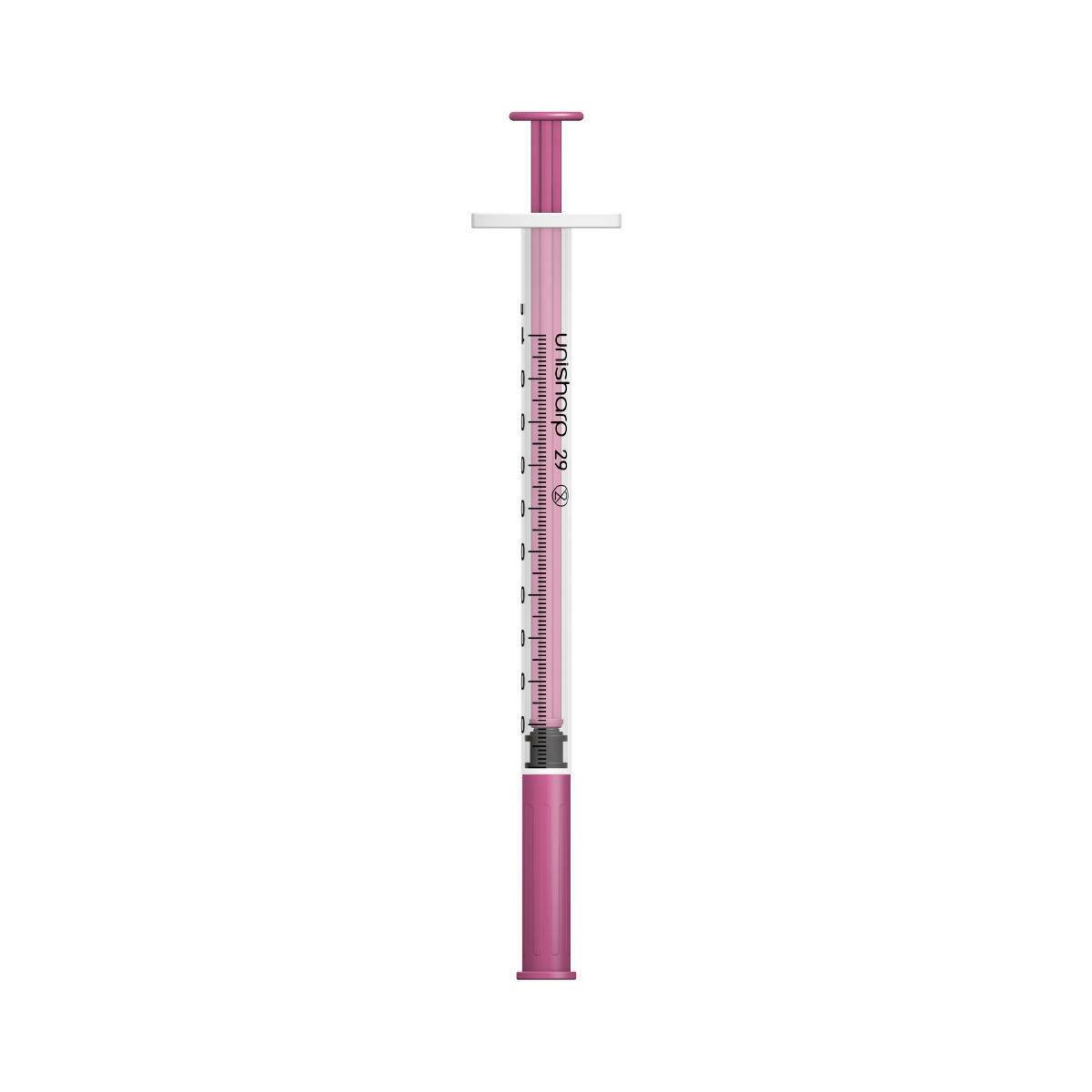 1ml 0,5palcová 29g růžová stříkačka a jehla Unisharp u100