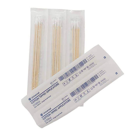 Universal Sterile Cotton Tipped Applicator 6'' Wooden Shaft Pack Of 500 - UKMEDI