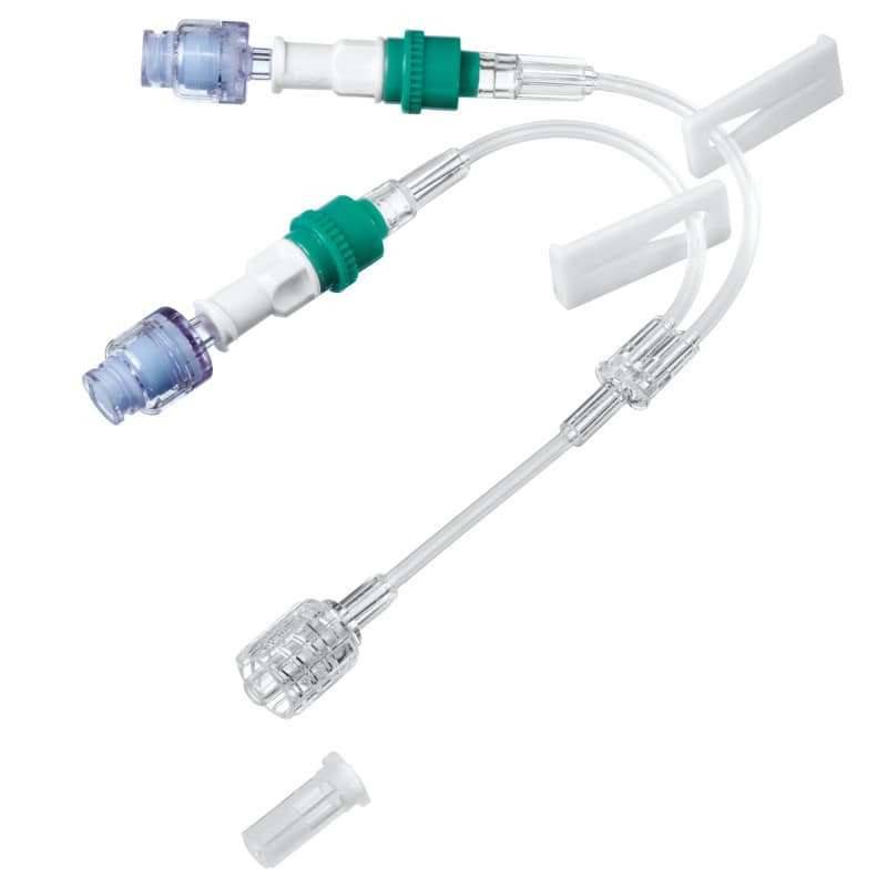 A Safeflow Y-extension set with two Safeflow valves, compatible with Luer and Luer-Lock connections.