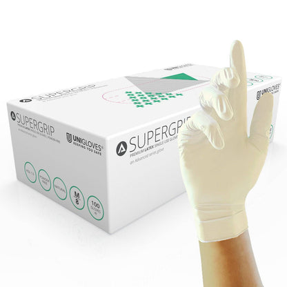 Mănuși de examinare Unicare Supergrip Premium din latex Cutie de 100