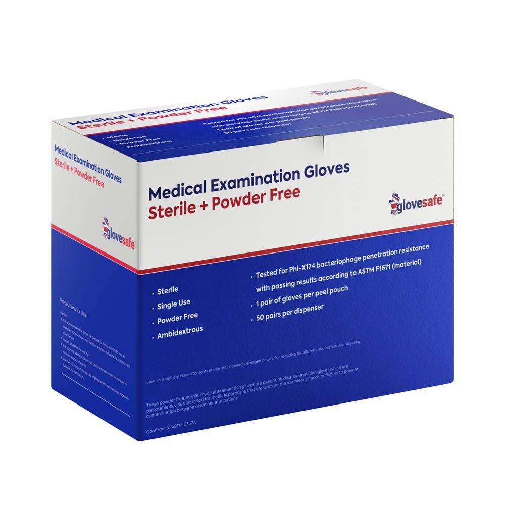 Guanti da visita sterili in nitrile blu GloveSafe, confezione da 50