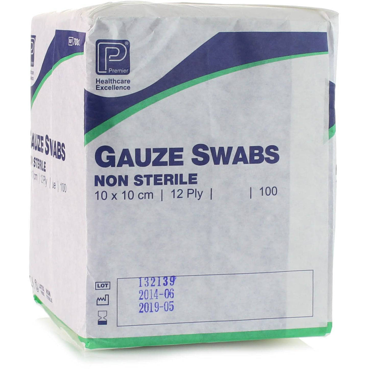 10 x 10cm 12ply Premier Green Cotton Gauze Swabs Pack of 100 - UKMEDI