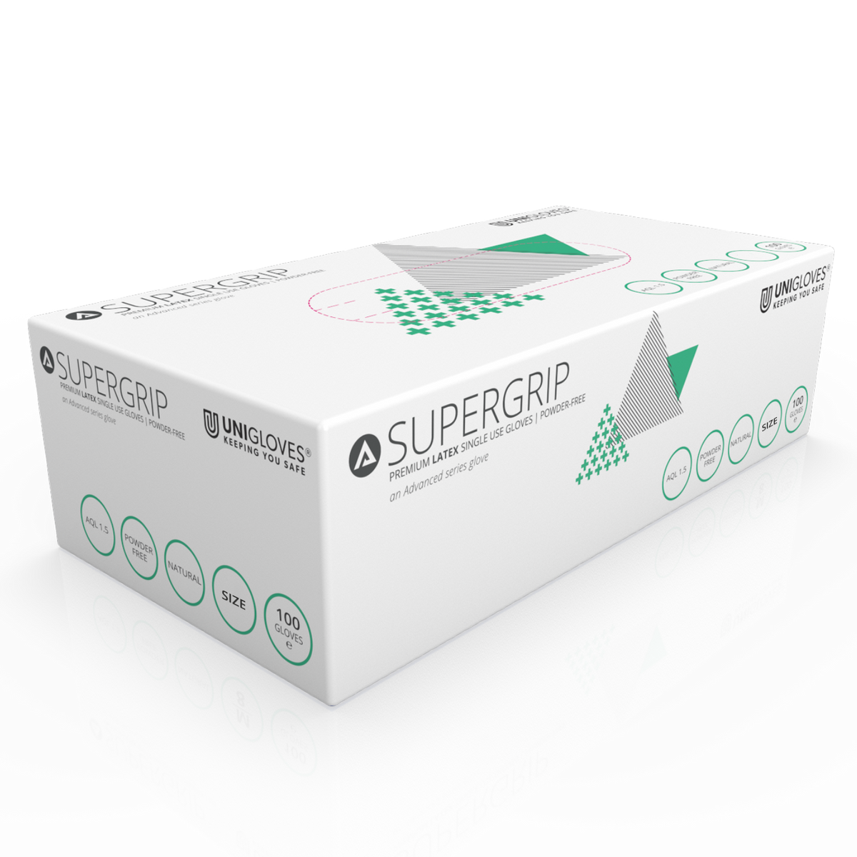 Mănuși de examinare Unicare Supergrip Premium din latex Cutie de 100