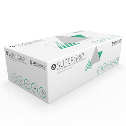 Mănuși de examinare Unicare Supergrip Premium din latex Cutie de 100