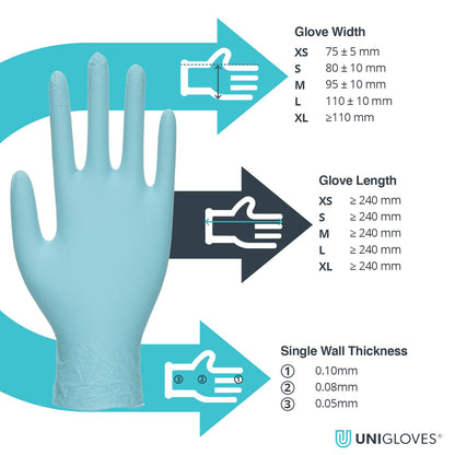 Unigloves Opal Pearl Nitrile Aqua hanskabox með 100 stk
