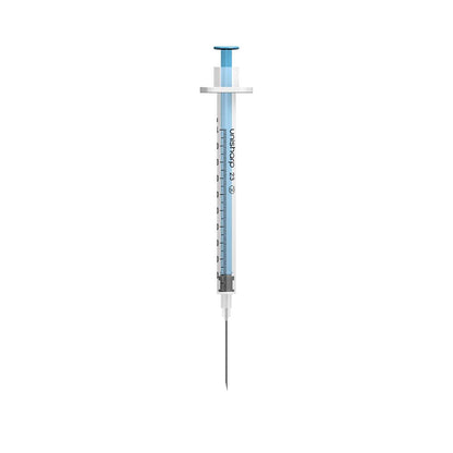 1ml 23G 25mm 1 palcová stříkačka Unisharp s modrou jehlou u100