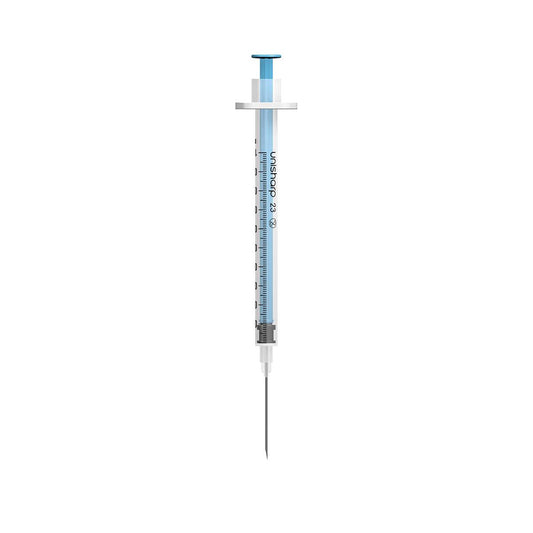 1ml 23G 25mm 1 palcová stříkačka Unisharp s modrou jehlou u100