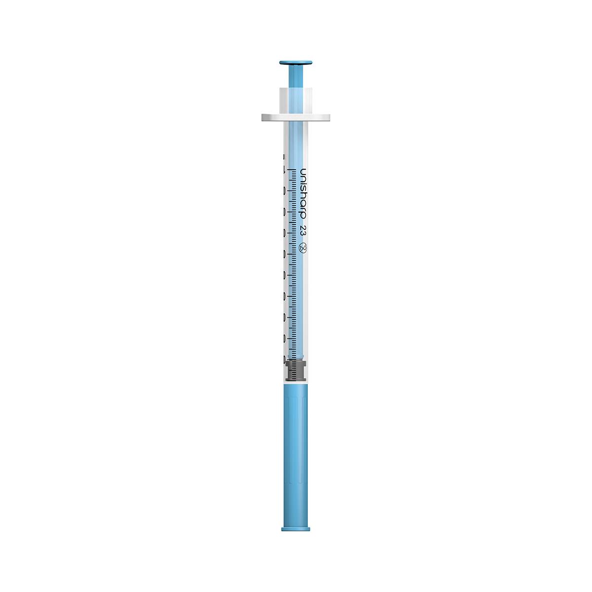 1ml 23G 25mm 1 palcová stříkačka Unisharp s modrou jehlou u100