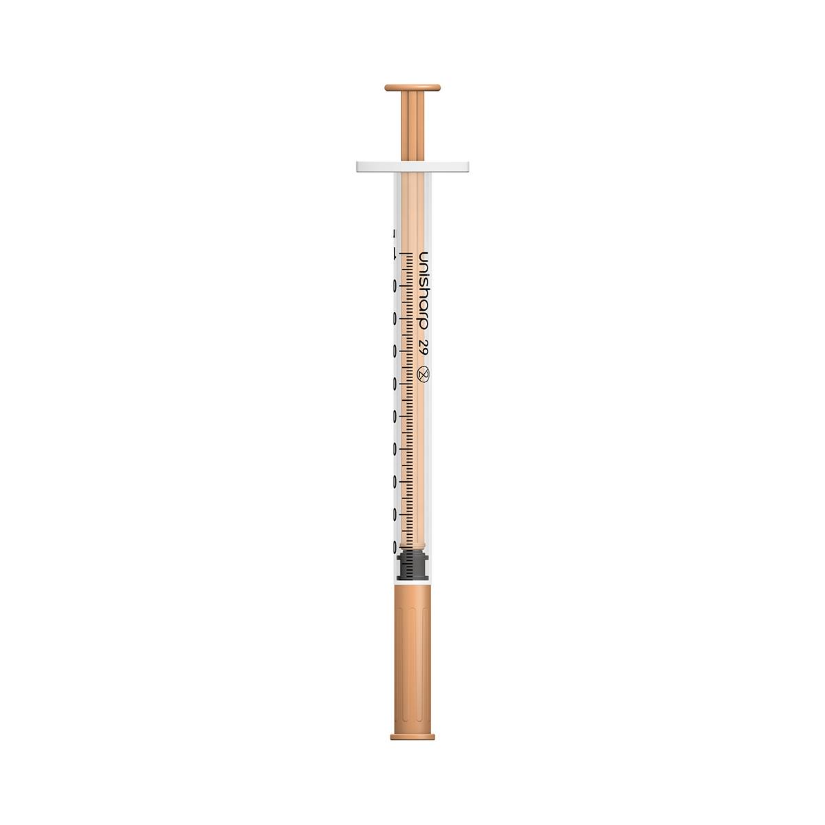1ml 0,5 cala 29g Peach Unisharp strzykawka i igła u100